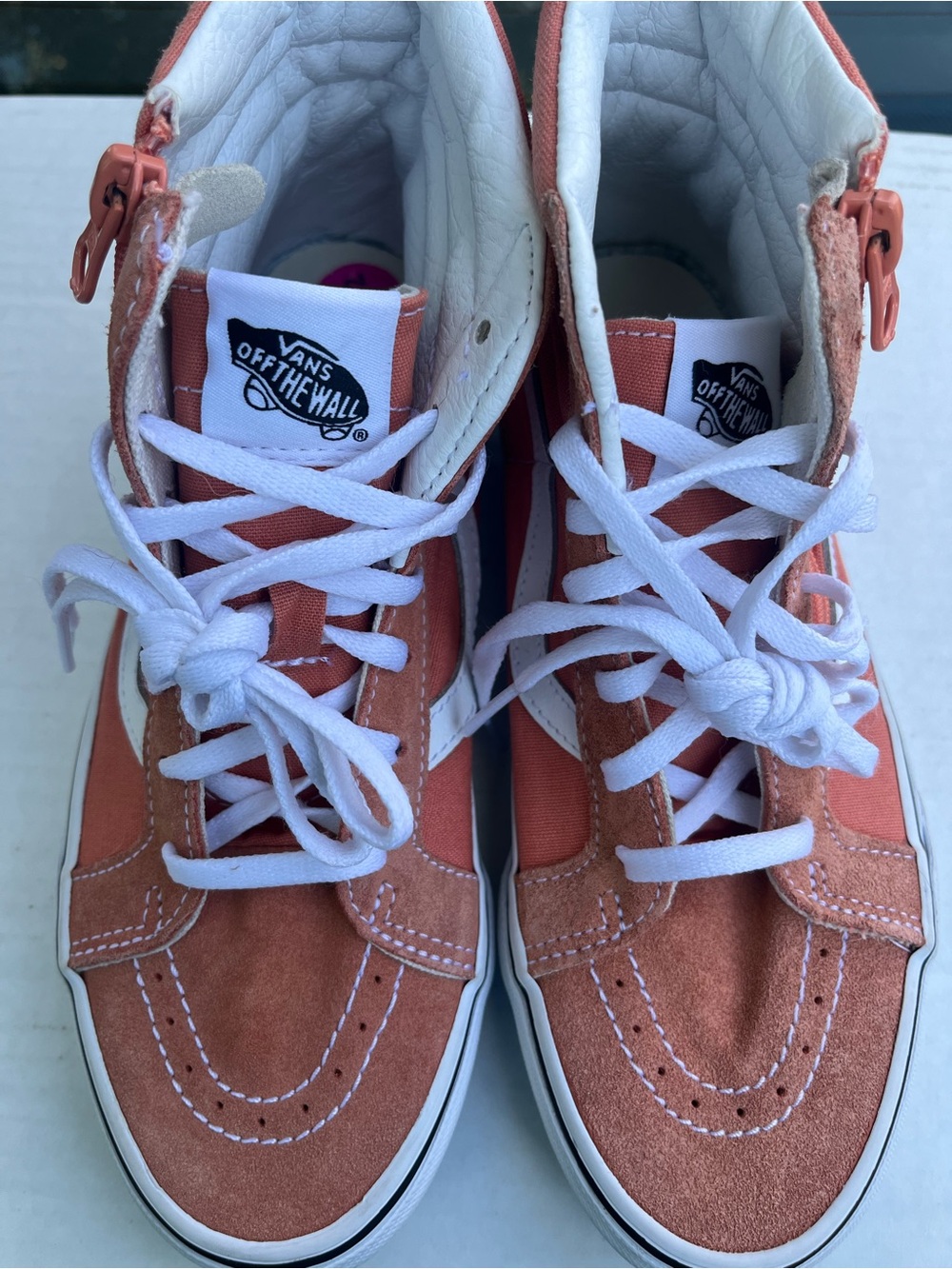 Vans High-Top Sneakers in Coral and White 4.5 kids